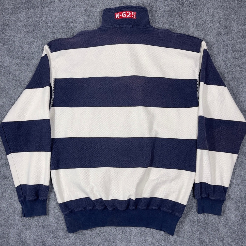 Nautica Quarter Zip Pullover Mens Large Blue White Striped Pique Vintage N-625 - Picture 2 of 6